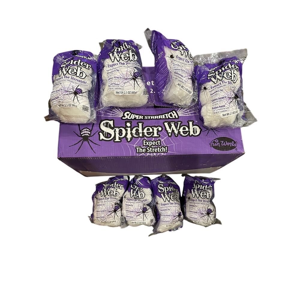 8pk. Fun world super stretch spider web each pack stretches to 16 Ft Long 200 sf